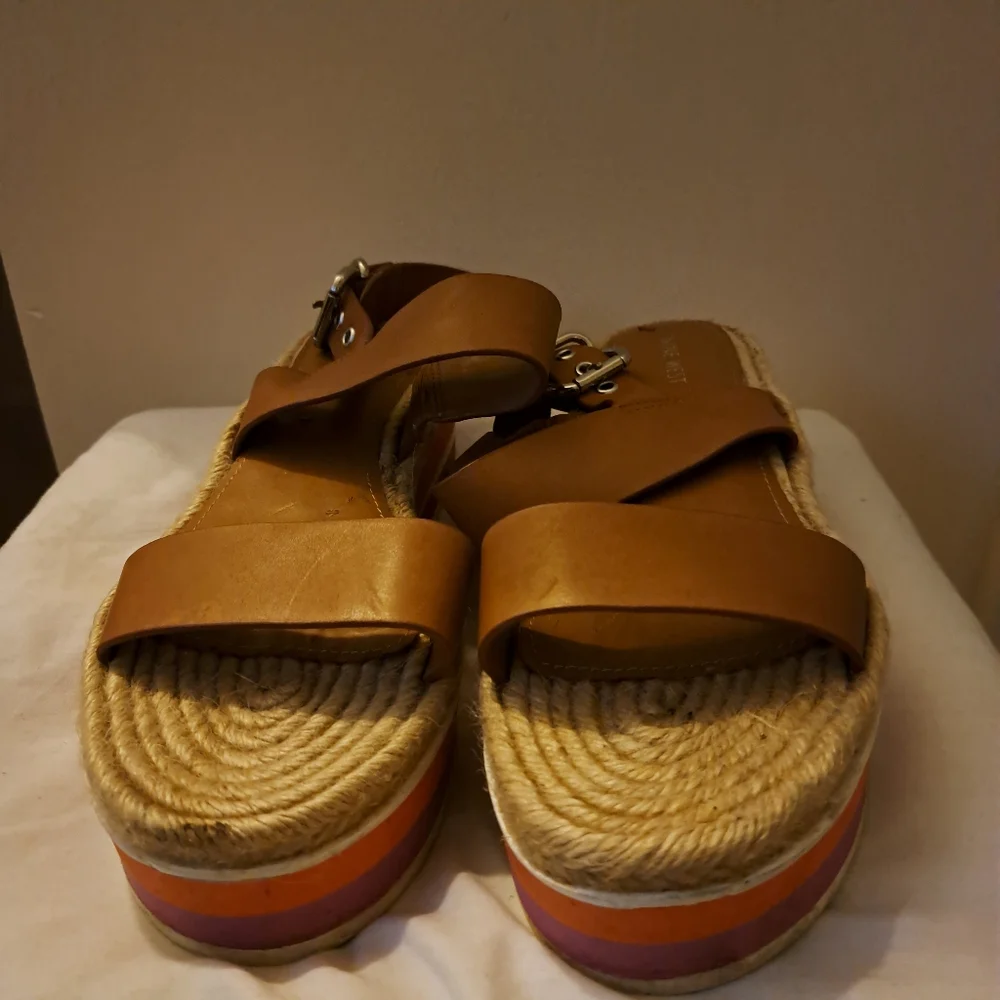 NINE WEST Womens Tan Leather Espadrille‎ Platform Sandals Size 12 Wedge